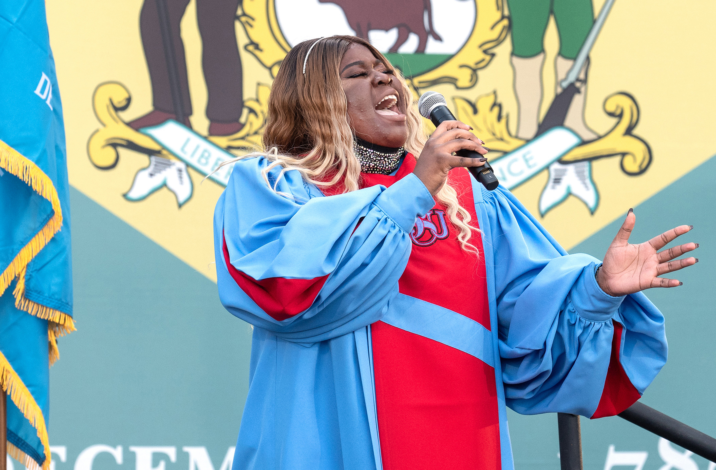 Del State student sings at Biden Del. farewell